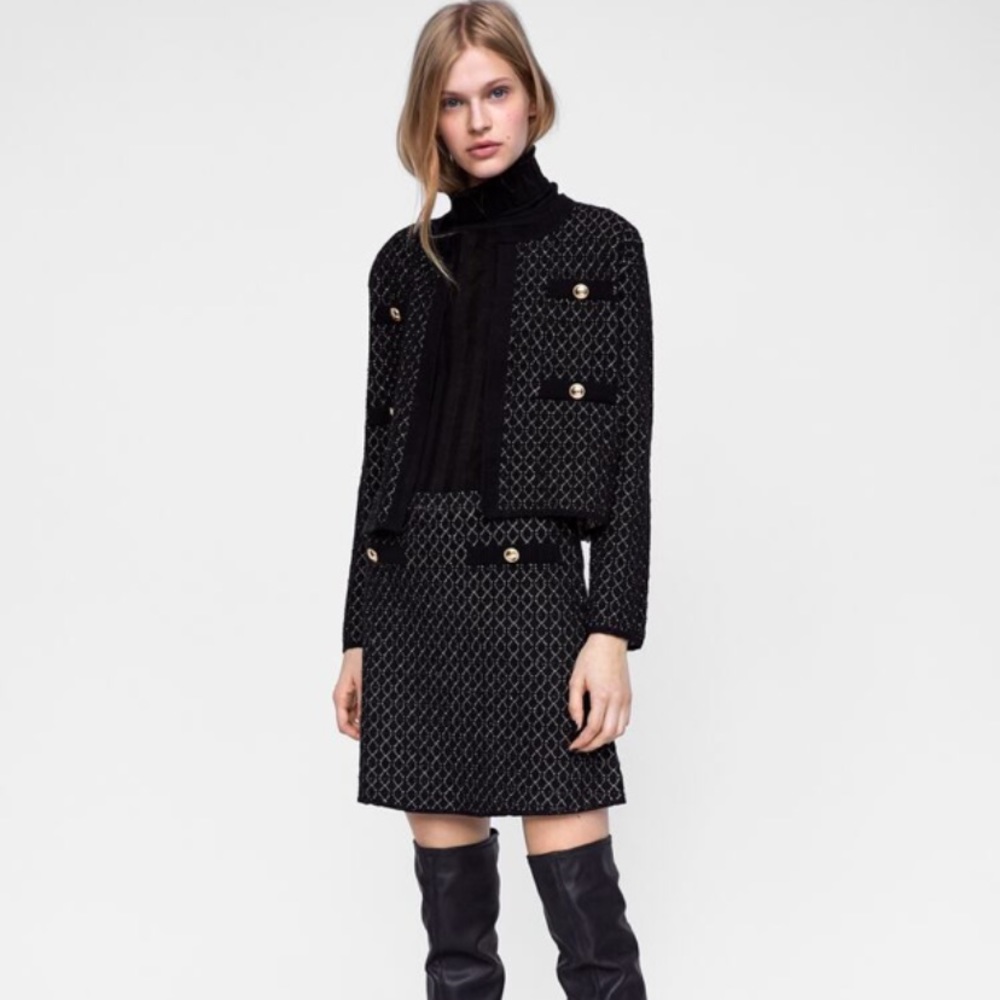 Jacquard argyle jacket and skirt